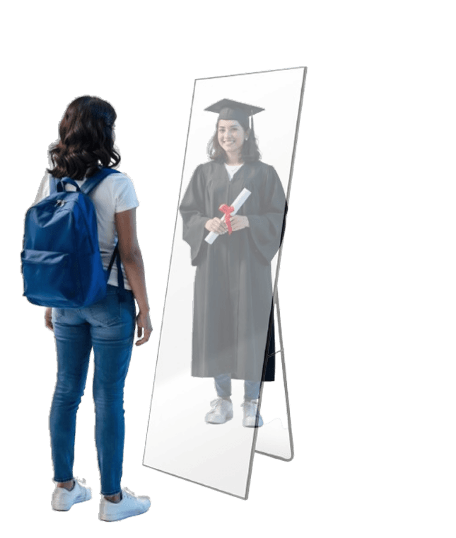 Student looking at future self